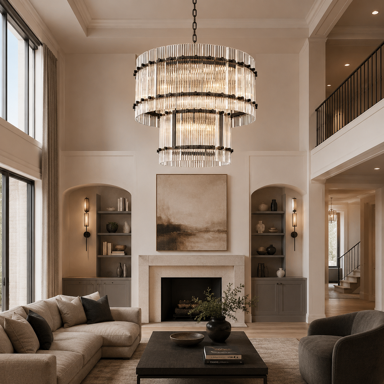 Sanish Marco Glass Two-Tier Round Chandelier