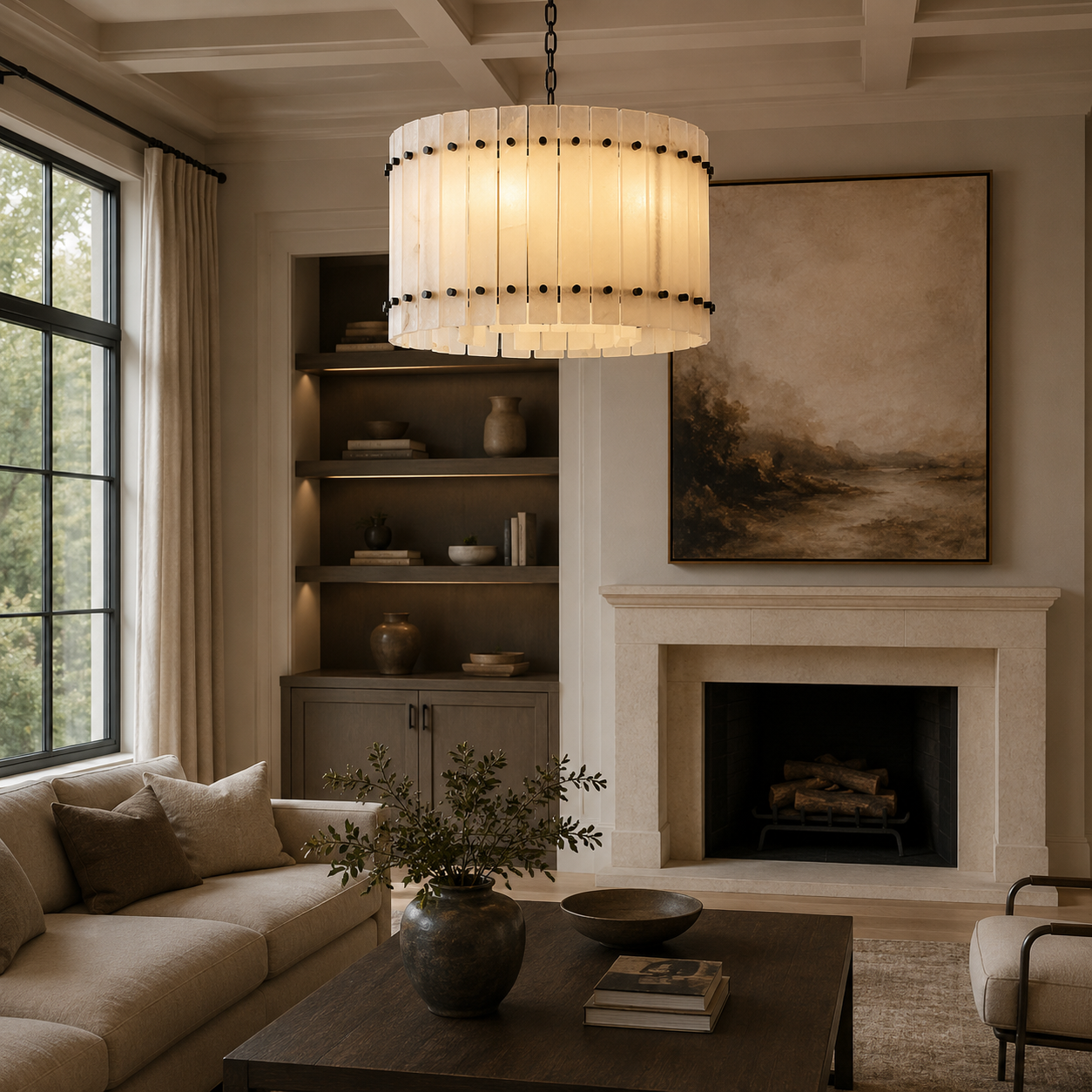 Sanish Marco Alabaster Round Chandelier