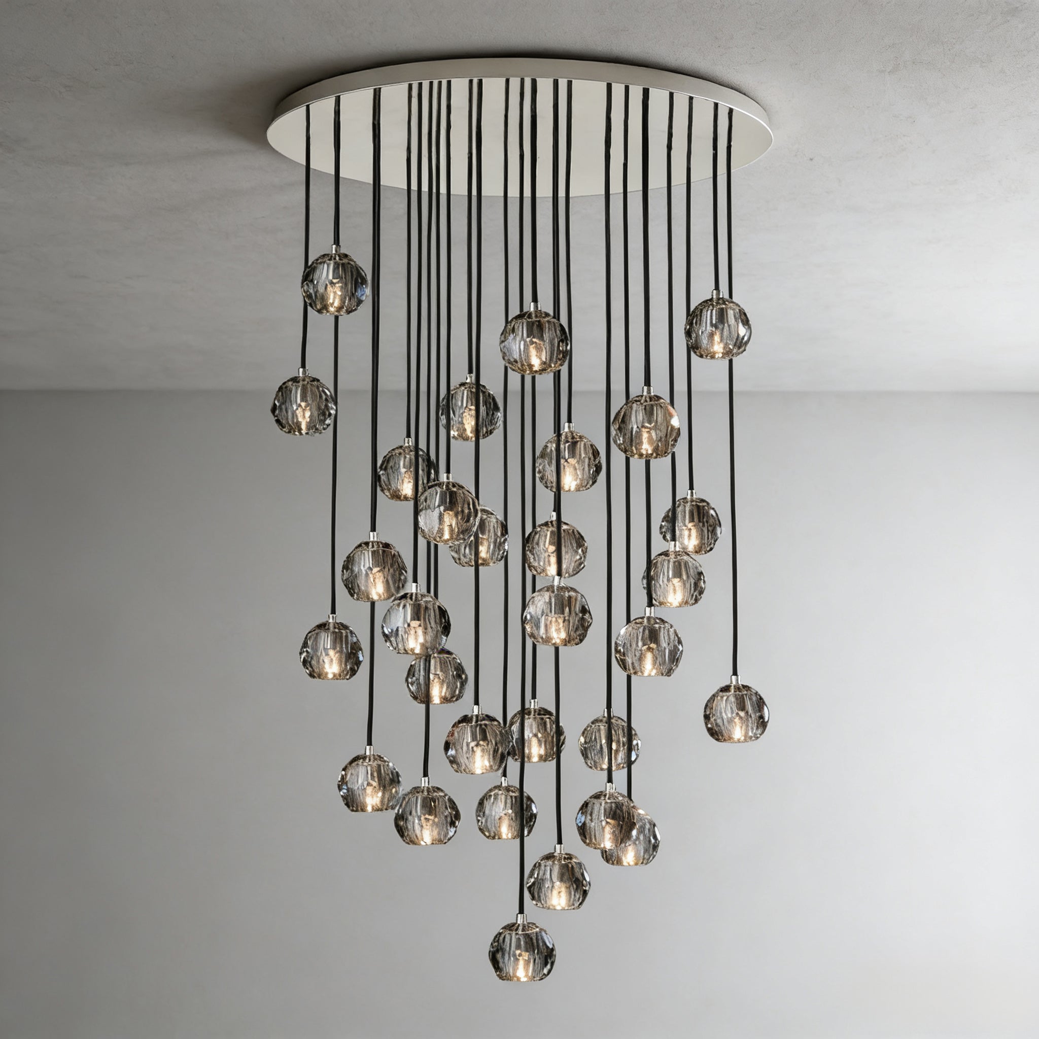 Boule dee Cristal Clear Smoke Glass Round Cluster Chandelier
