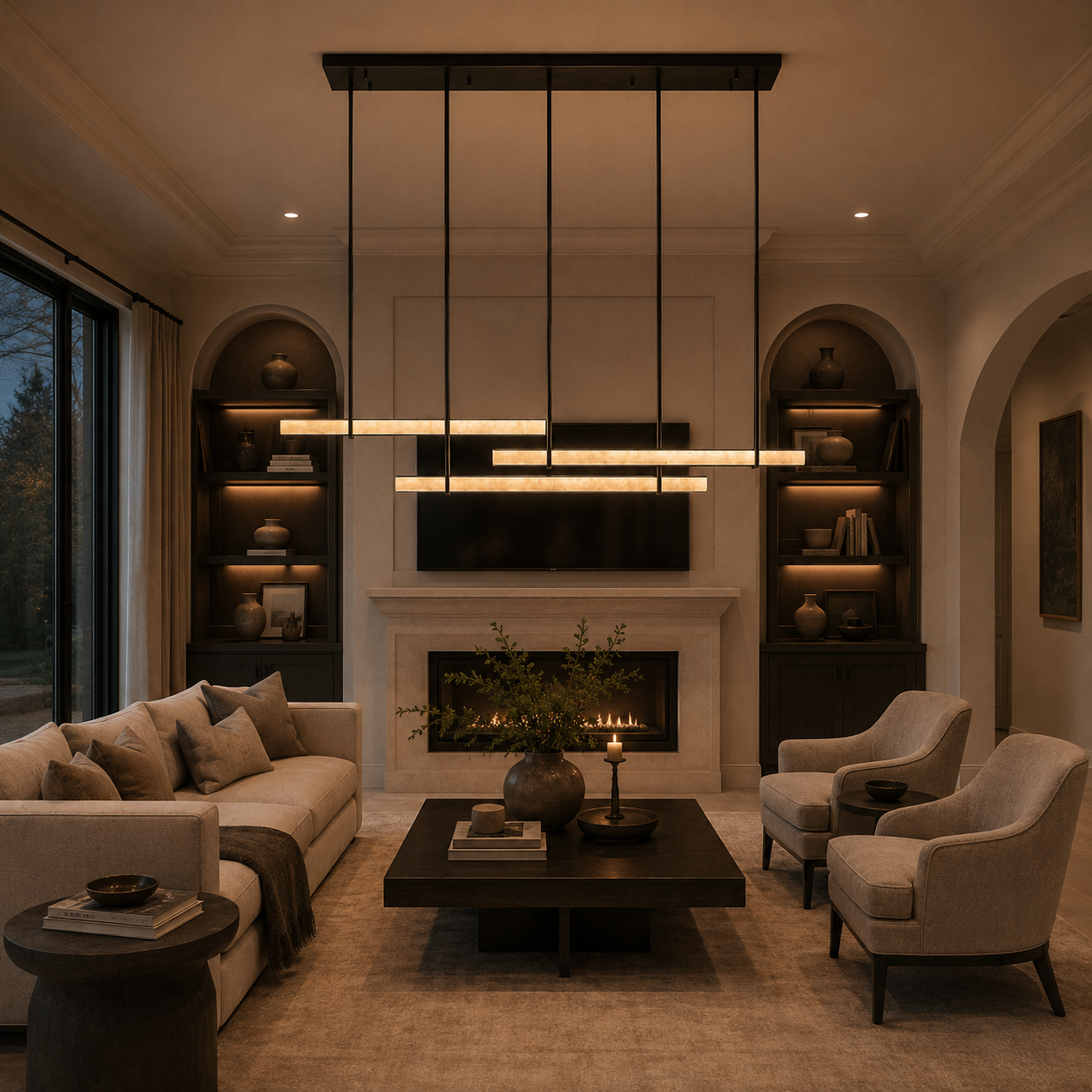 Audubond Alabaster Triple Bar Linear Chandelier