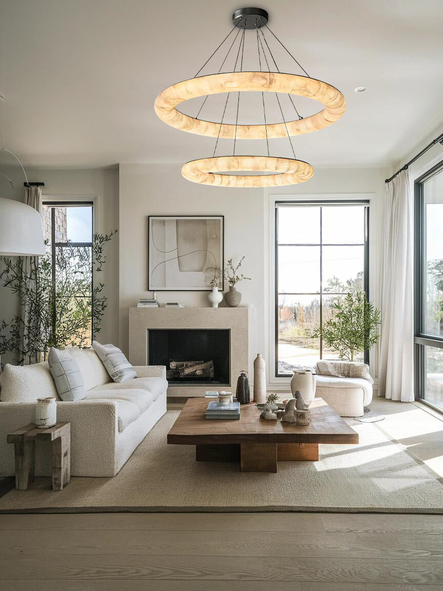 Rivage Lisse Dual Layer Round Alabaster Chandelier