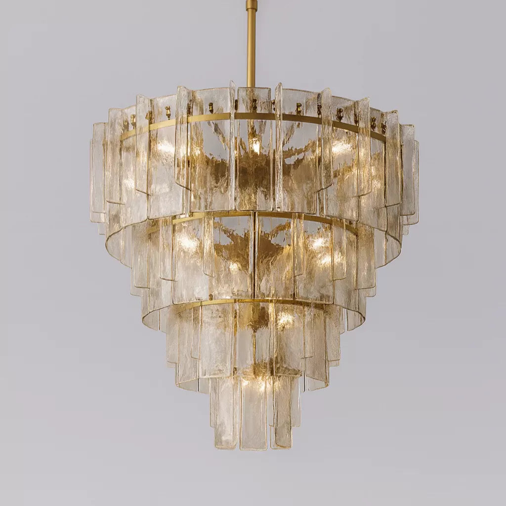 Lattica Smoke Glass Tiered Gold Chandelier for Foyer, Living Room, Entryway