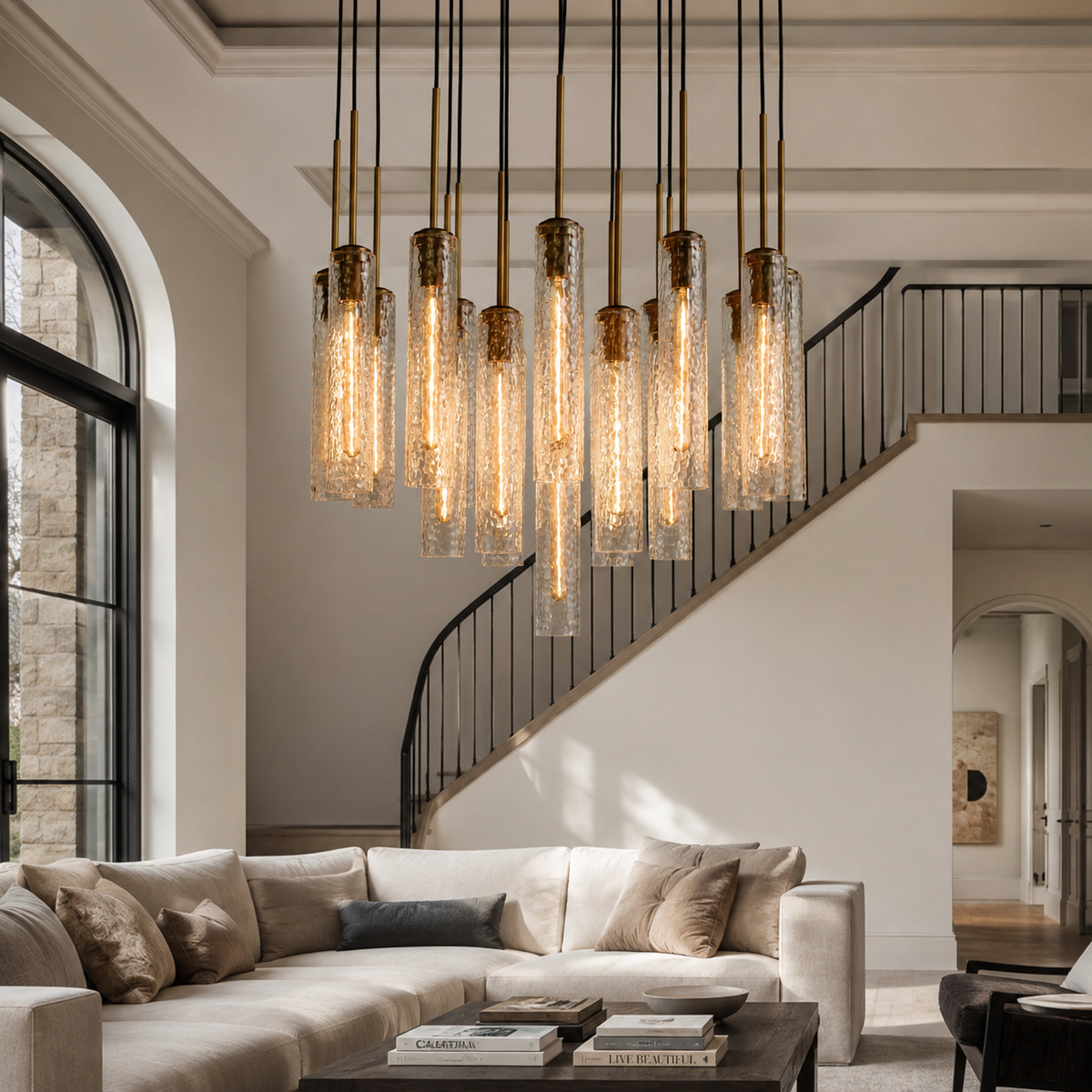 Colleena Hammered Glass Round Chandelier