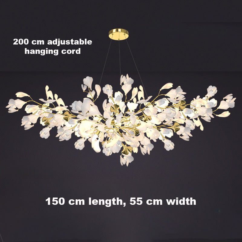 24 Light Gold Chandelier, Luxury Ginkgo Branch Chandelier for Staircase