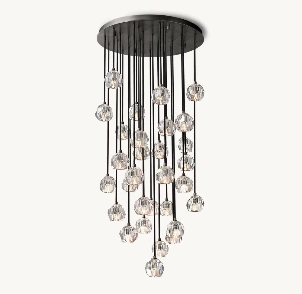 Boule dee Cristal Clear Smoke Glass Round Cluster Chandelier