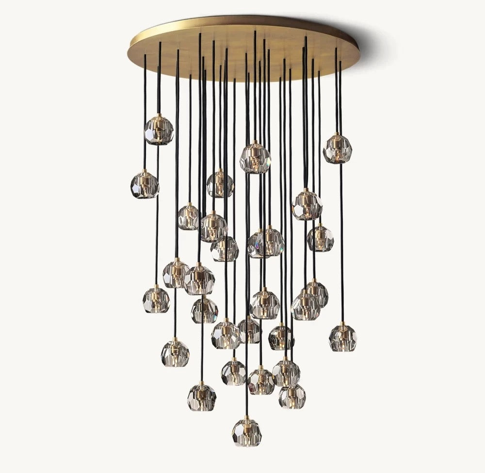 Boule dee Cristal Clear Smoke Glass Round Cluster Chandelier