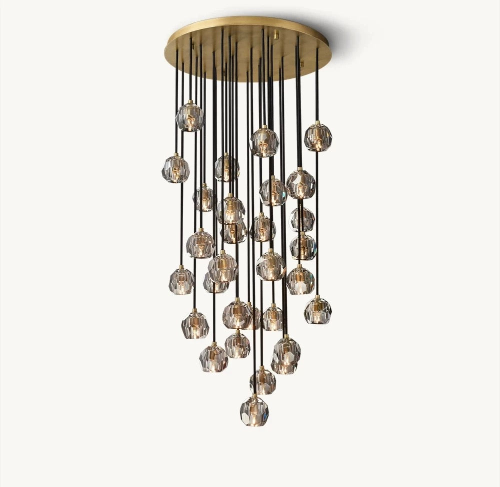 Boule dee Cristal Clear Smoke Glass Round Cluster Chandelier