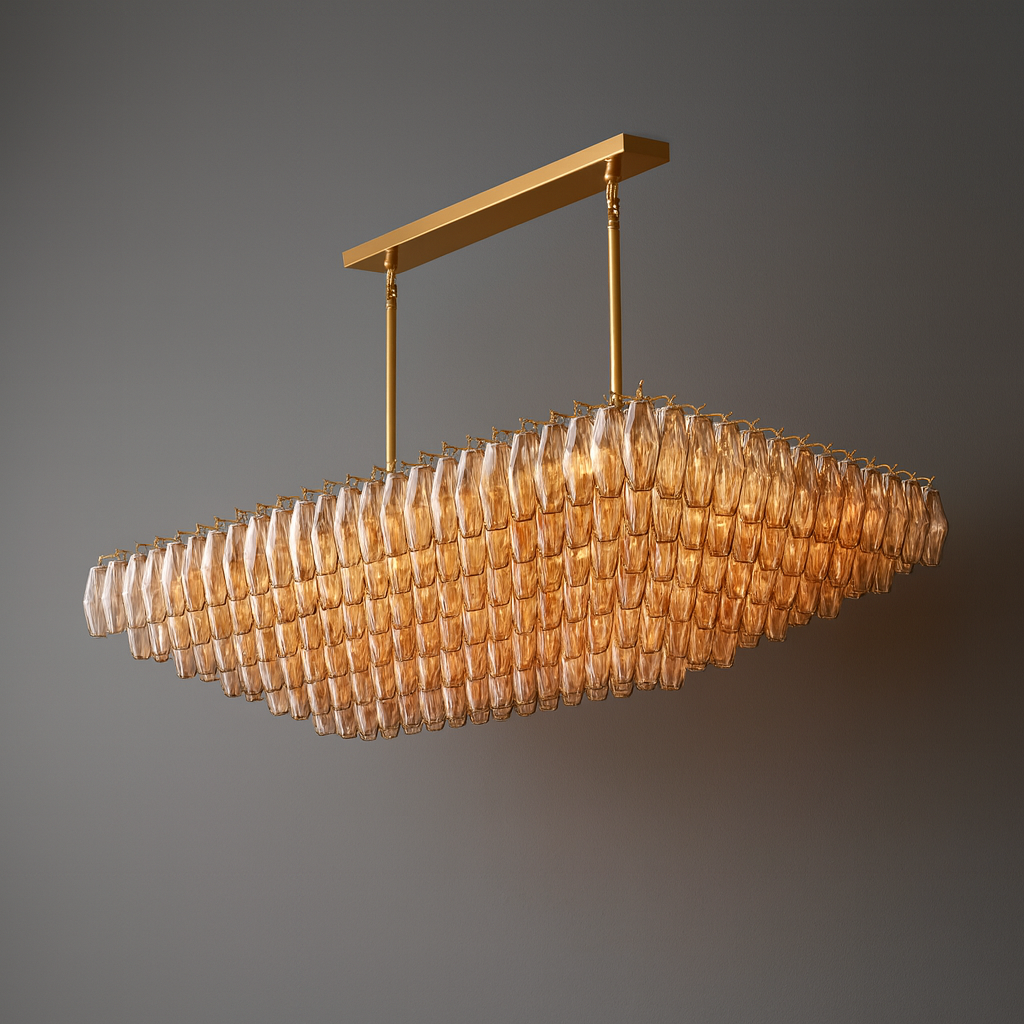 DHIARA SMOKE GLASS TIERED RECTANGULAR CHANDELIER