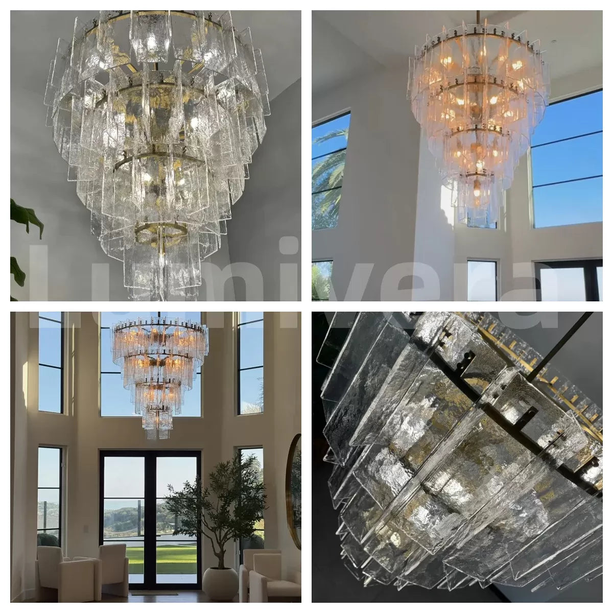 Lattica Smoke Glass Tiered Gold Chandelier for Foyer, Living Room, Entryway