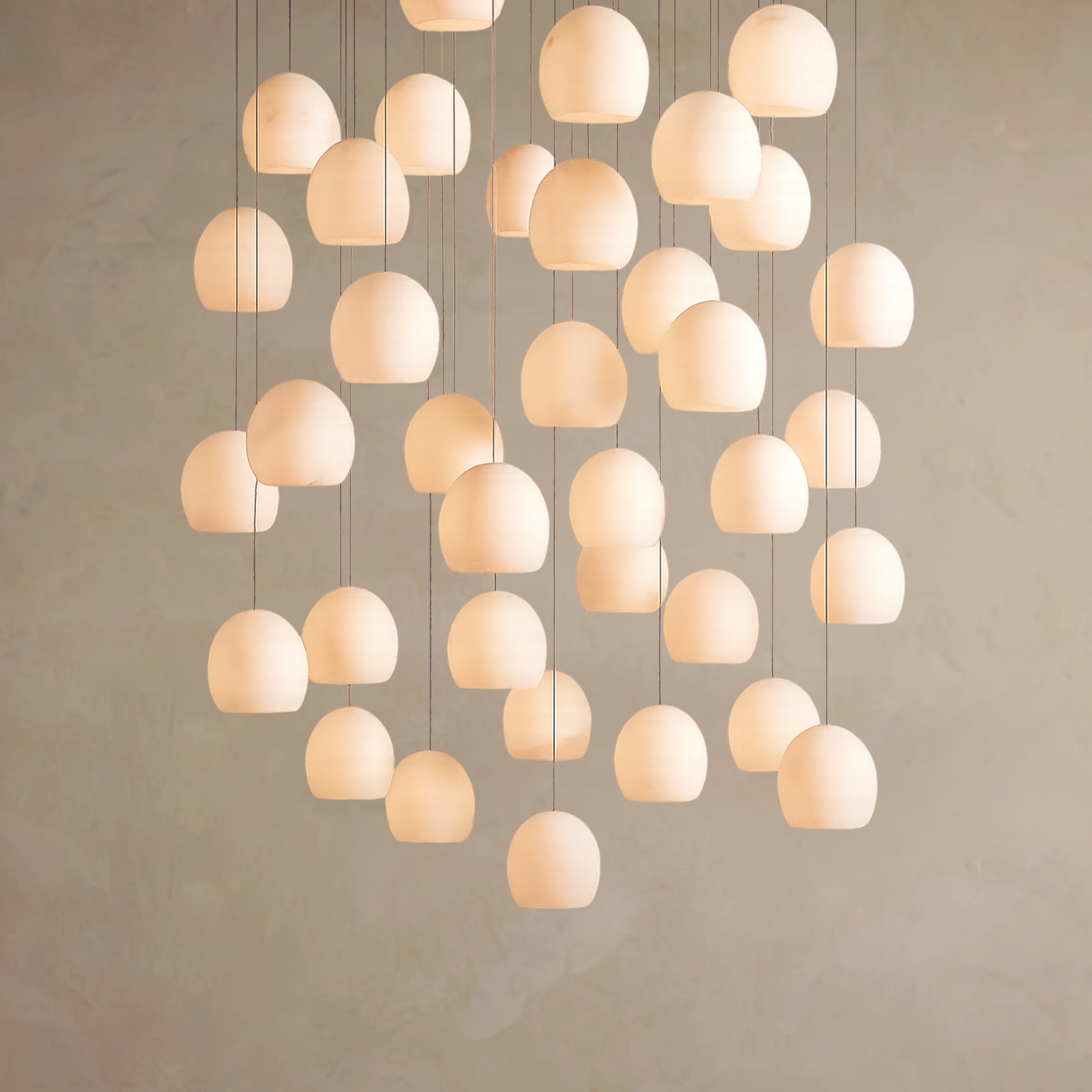 Arica Round Gold Chandelier with Natural Alabaster Stone Shades, Chandelier for High Ceiling